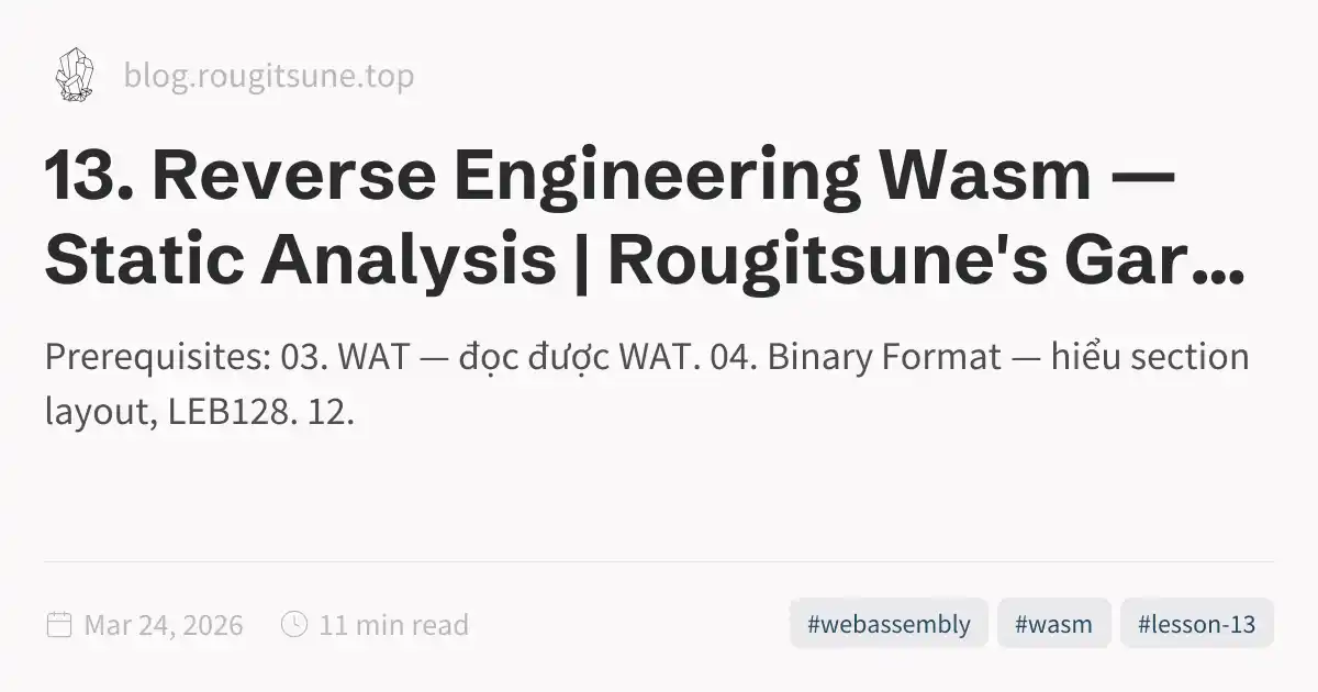 Static Reverse Engineering Program 13. Reverse Engineering Wasm — Static Analysis | Rougitsune's Garden